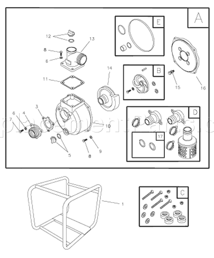 Page A Diagram and Parts List for 073011-1  Briggs and Stratton Water Pump